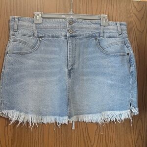 KanCan Light Blue Frayed Hem Mini Skirt